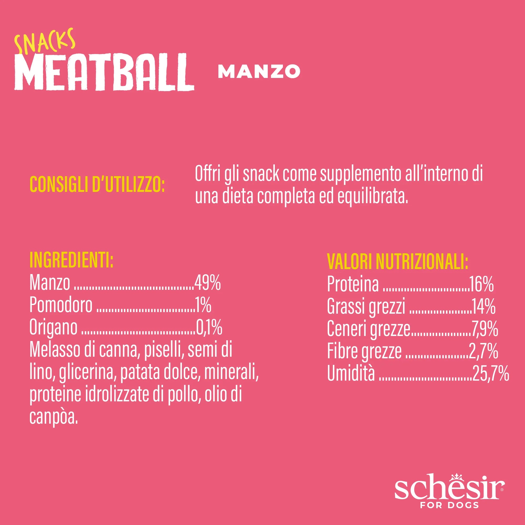 Schesir Snacks per Cani Meatball Manzo 225g Schesir Snacks per Cani Meatball Manzo 225g